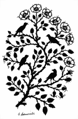 Scherenschnitt Vögel im Blumenbaum 9 x 13.5 cm, Nr. 2441
