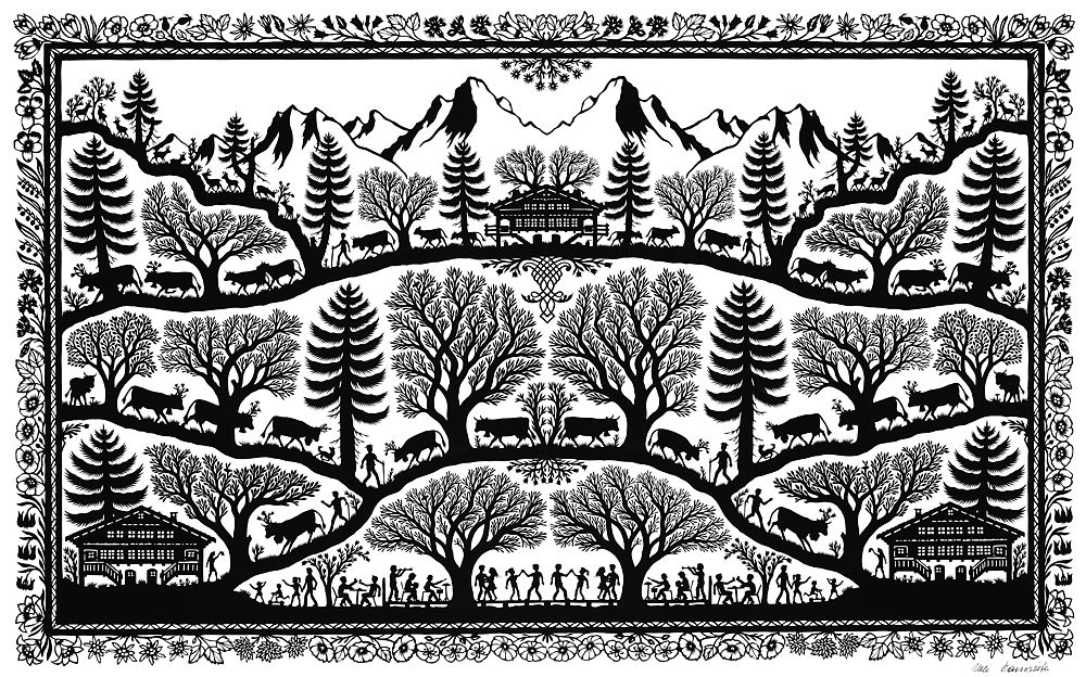 Scherenschnitt Alpabfahrt 49 x 30.5 cm, Nr. 4541