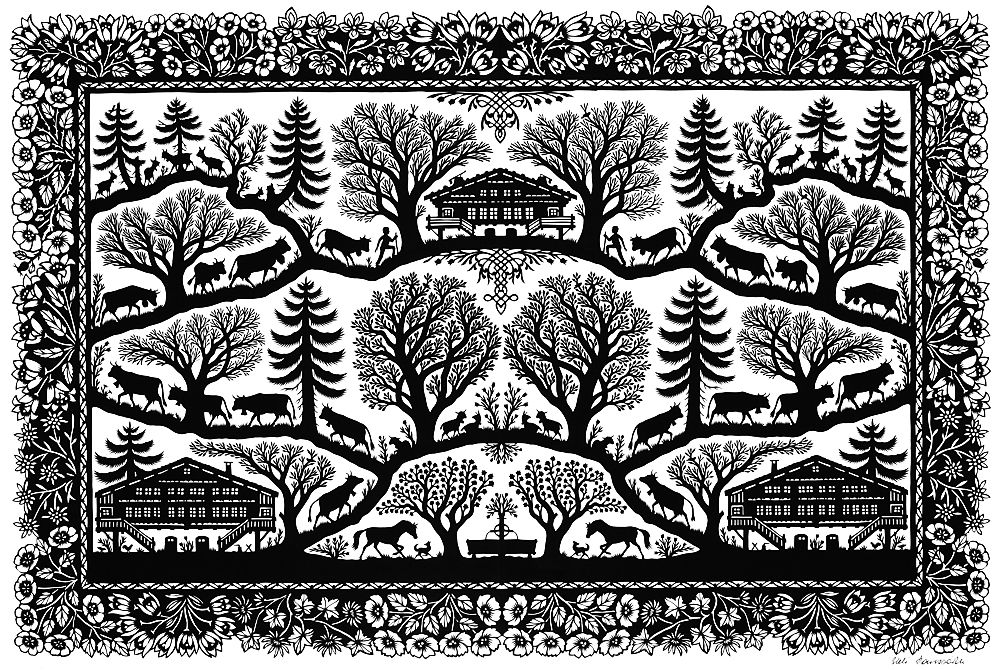 Scherenschnitt Alpaufzug 43.7 x 29 cm, Nr. 0241