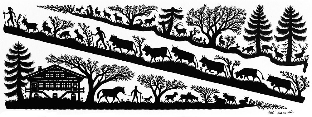 Scherenschnitt Alpaufzug 33 x 11.5 cm, Nr. 0361