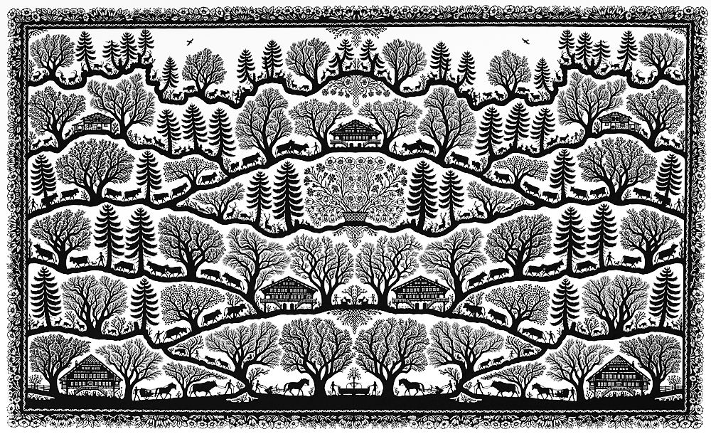 Scherenschnitt Alpaufzug 100 x 60 cm, Nr. 0431