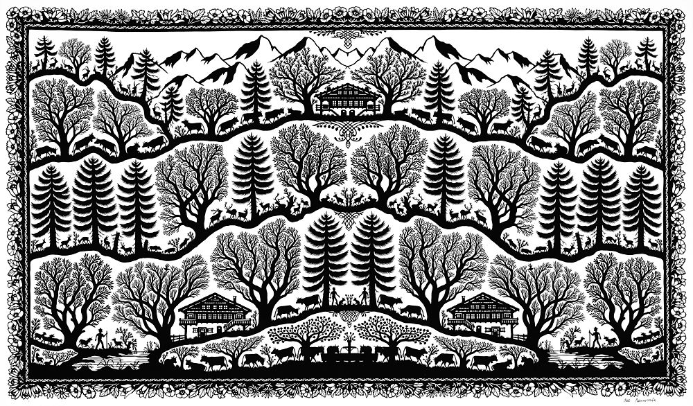 Scherenschnitt Alpenland 69.5 x 37.7 cm, Nr. 5041